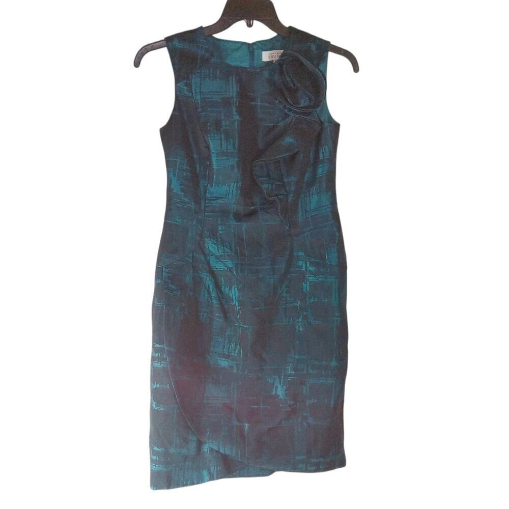 Teri Jon by Rickie Freeman  Women's Black Teal Silk Floral Cocktail Dress sz 6